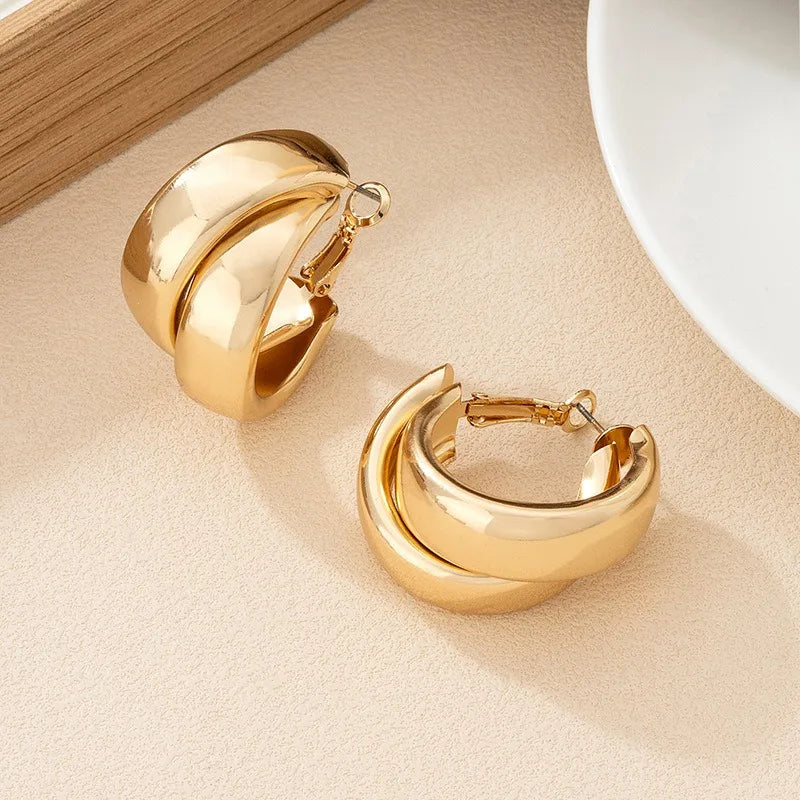 Boucles d'oreilles Vintage Double couche en acier inoxydable pour femmes, boucles d'oreilles rondes géométriques à la mode, bijoux de fête tendance L’AURA