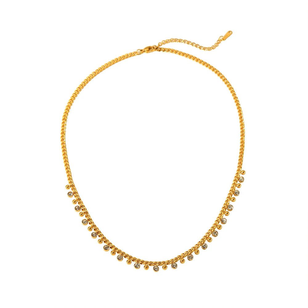 Collier élégant en acier inoxydable plaqué or 18 carats pour femmes, perles en pierre de verre, glands, étanche, réglable, cadeau L’AURA