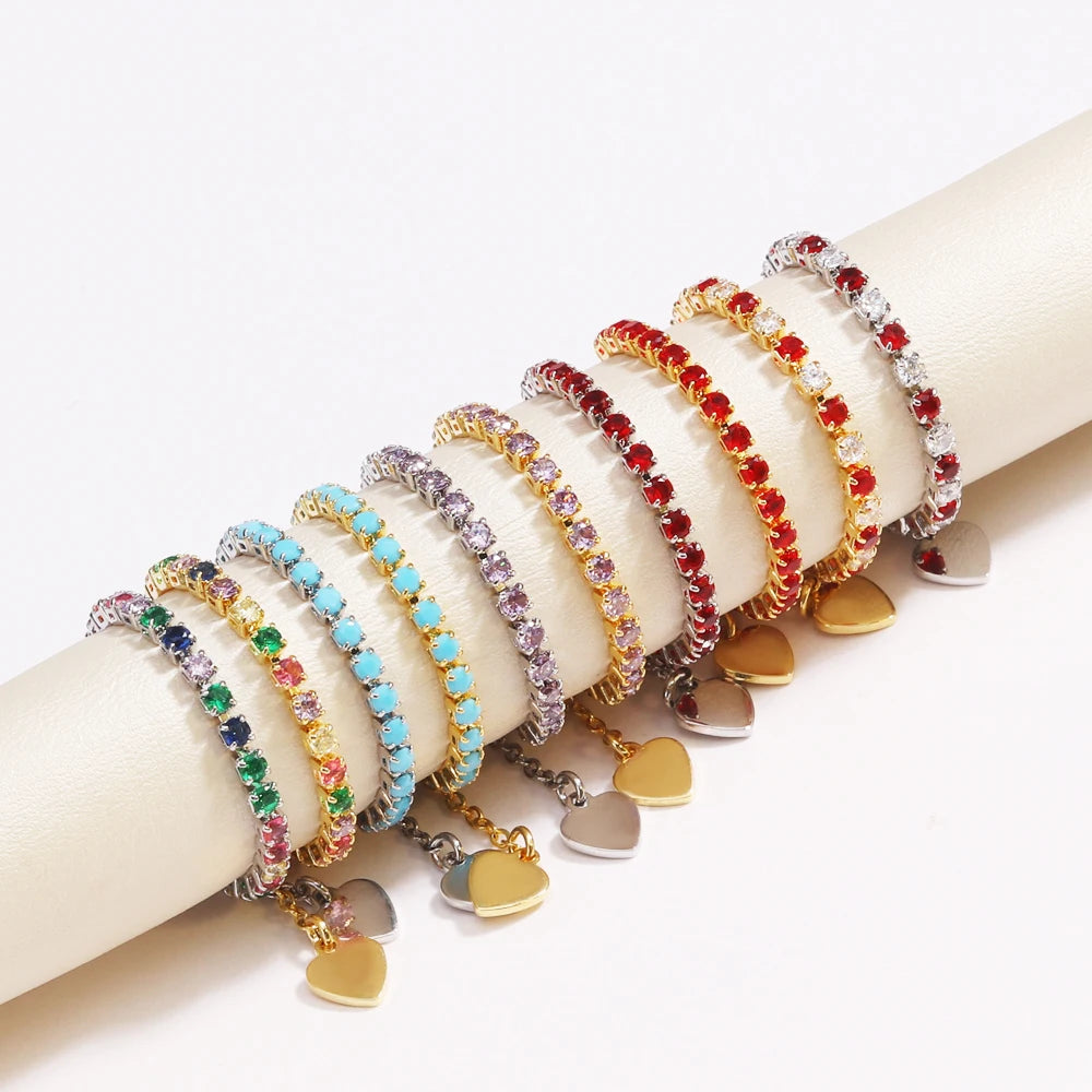 Bagues de Tennis de luxe en Zircon, chaîne réglable pour femmes et hommes, anneau de fête de mariage à une rangée arc-en-ciel, bijoux L’AURA