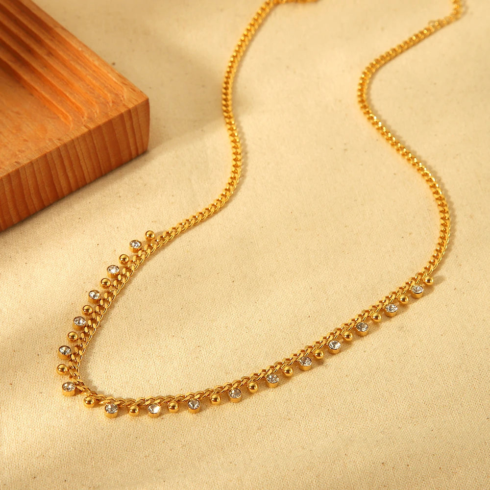 Collier élégant en acier inoxydable plaqué or 18 carats pour femmes, perles en pierre de verre, glands, étanche, réglable, cadeau L’AURA