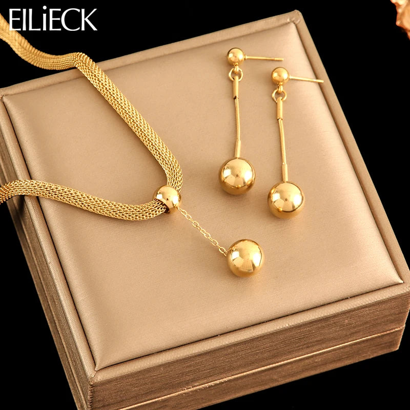 EILIECK 316L acier inoxydable 18K plaqué or perle pendentif collier boucles d'oreilles ensemble de bijoux pour les femmes étanche bijoux de mode L’AURA