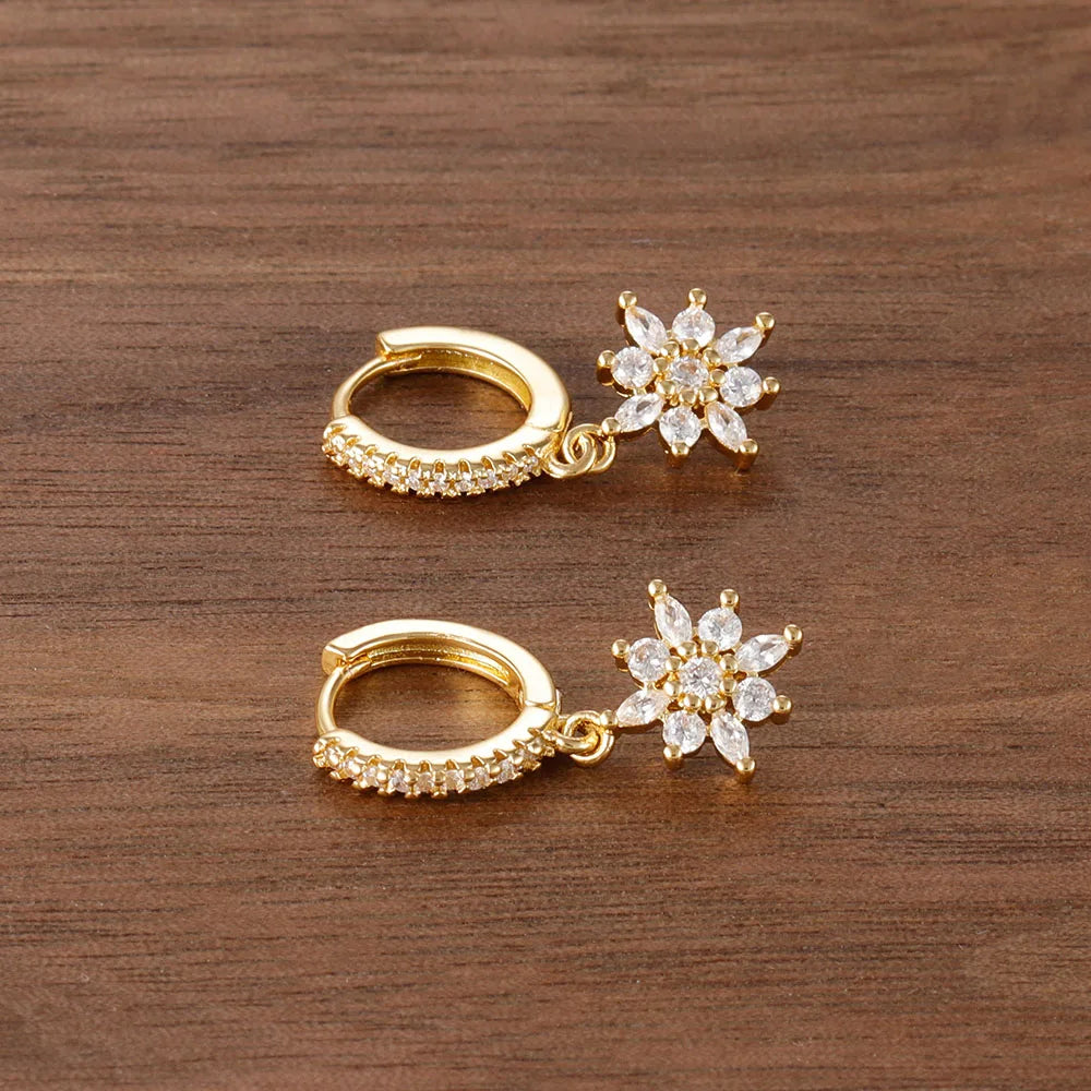 Boucles d'oreilles de luxe en acier inoxydable pour femmes, Zircons scintillants, Piercing géométrique, bijoux à la mode