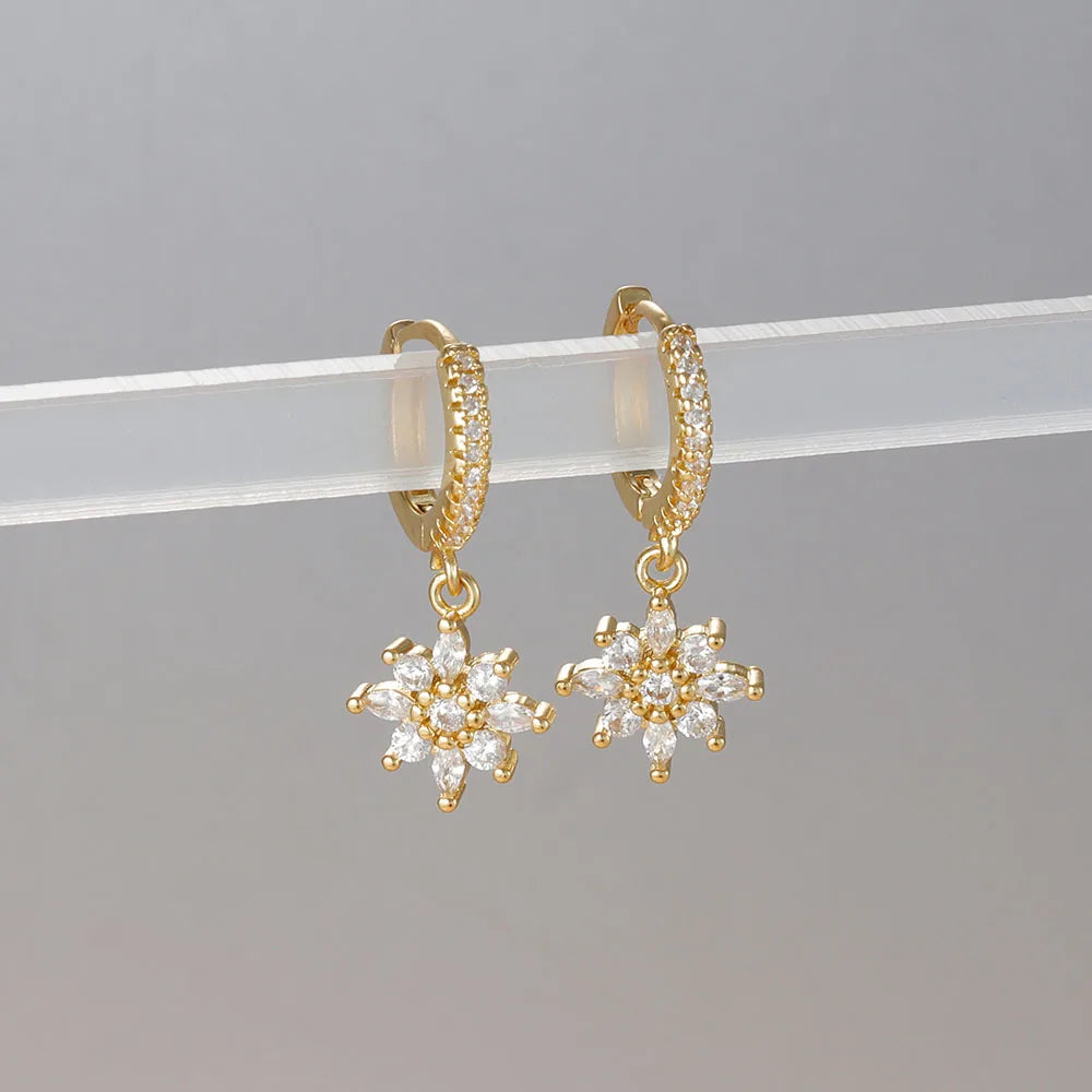 Boucles d'oreilles de luxe en acier inoxydable pour femmes, Zircons scintillants, Piercing géométrique, bijoux à la mode
