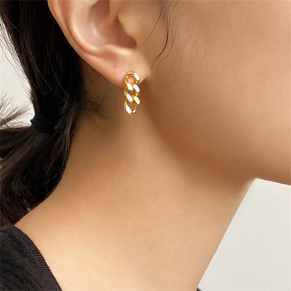 EManco Punk chaîne à maillons cubains boucles d'oreilles pour les femmes de mode véritable plaqué or anneau fermoir balancent Rock bijoux cadeau L’AURA