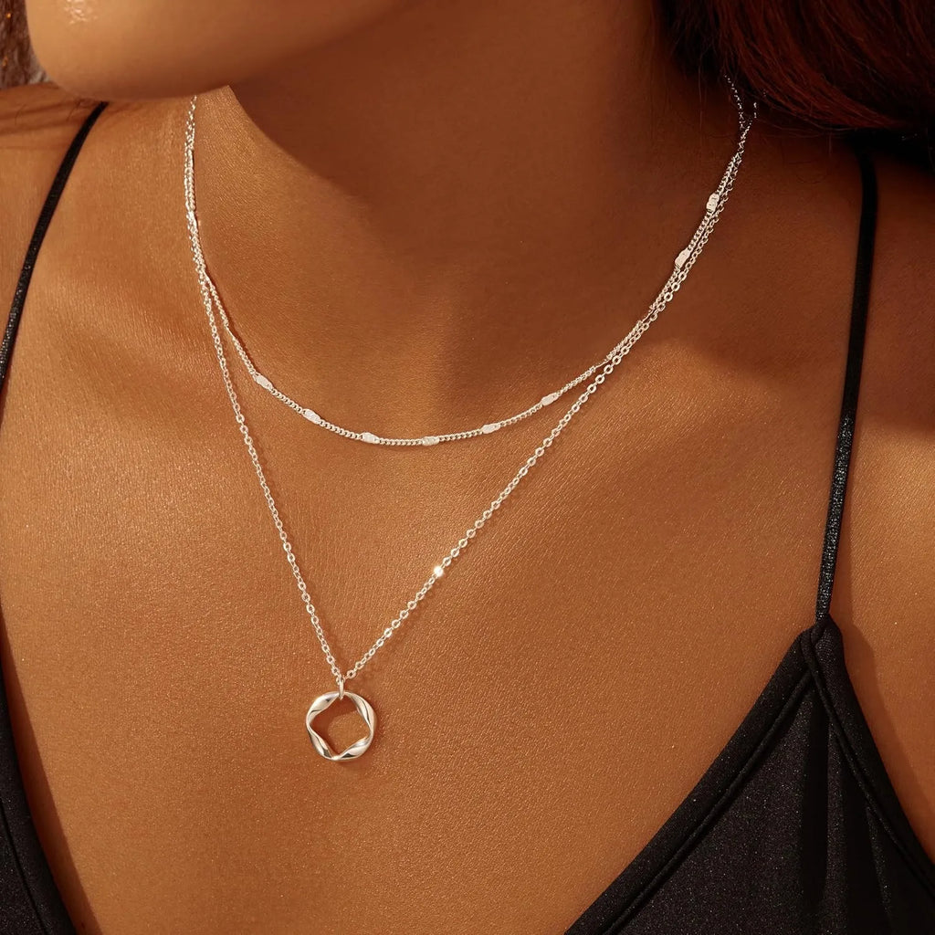 Colliers plaqués or 14 carats pour femmes, empilables, plaqué argent, cercle, trombone, chaîne, pendentif, ras du cou, ensemble pour femmes