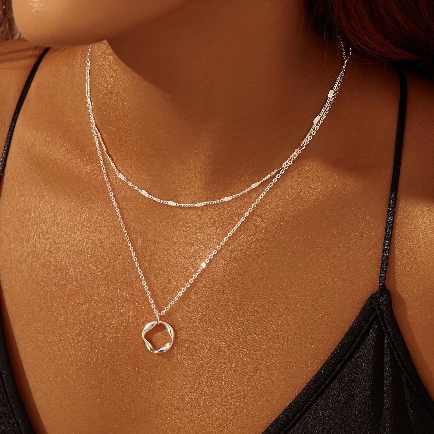 Colliers plaqués or 14 carats pour femmes, empilables, plaqué argent, cercle, trombone, chaîne, pendentif, ras du cou, ensemble pour femmes