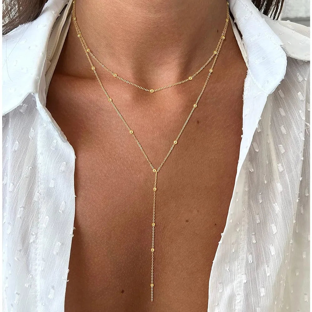Collier Lariat en acier inoxydable plaqué or, collier Long délicat, colliers Laryered pour femmes et filles, pendentif goutte en forme de Y