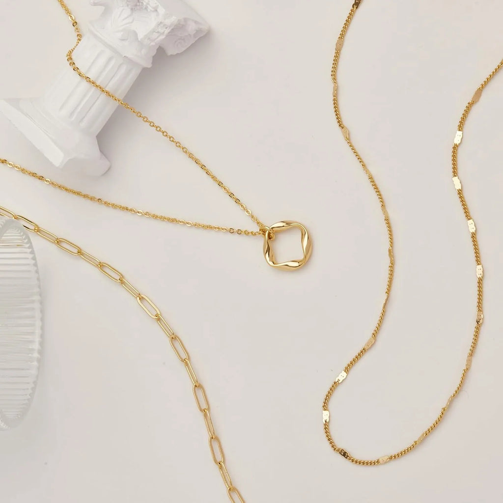 Colliers plaqués or 14 carats pour femmes, empilables, plaqué argent, cercle, trombone, chaîne, pendentif, ras du cou, ensemble pour femmes