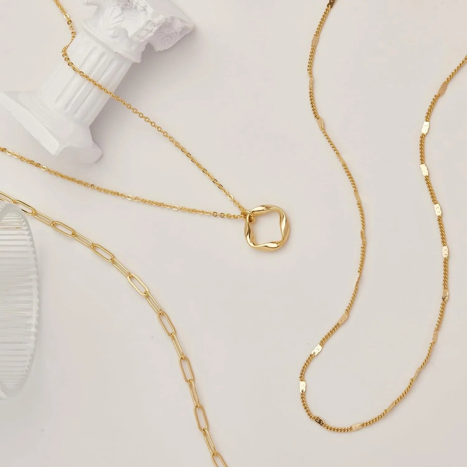 Colliers plaqués or 14 carats pour femmes, empilables, plaqué argent, cercle, trombone, chaîne, pendentif, ras du cou, ensemble pour femmes