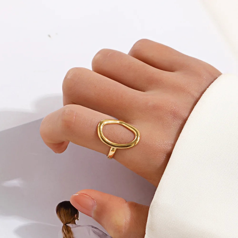 Bagues ovales creuses minimalistes pour femmes, en acier inoxydable, couleur or, géométrique, ouvert, bijoux de fête, cadeau, nouveau L’AURA