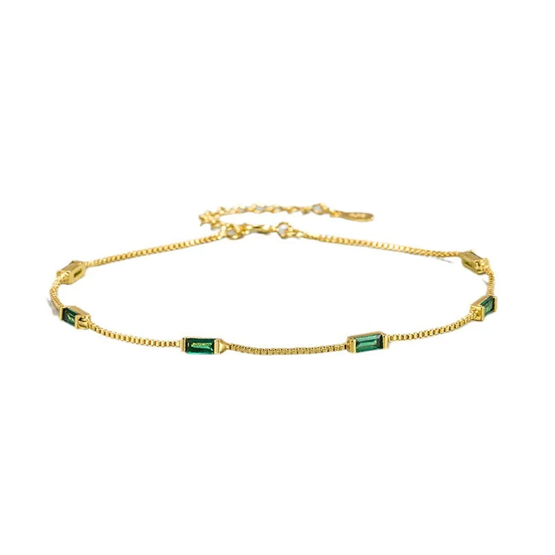 Bracelet en argent Sterling 925 et Zircon vert pour femme, breloque de personnalité, forme géométrique, cadeau d'anniversaire, bijoux exquis, nouvelle collection L’AURA