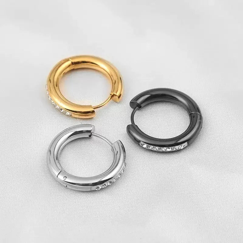1 Pair of Minimalist Stainless Steel Hoop Earrings with Cubic Zirconia, Small Thin Hoops for Cartilage, Helix, Tragus, Piercing Jewelry