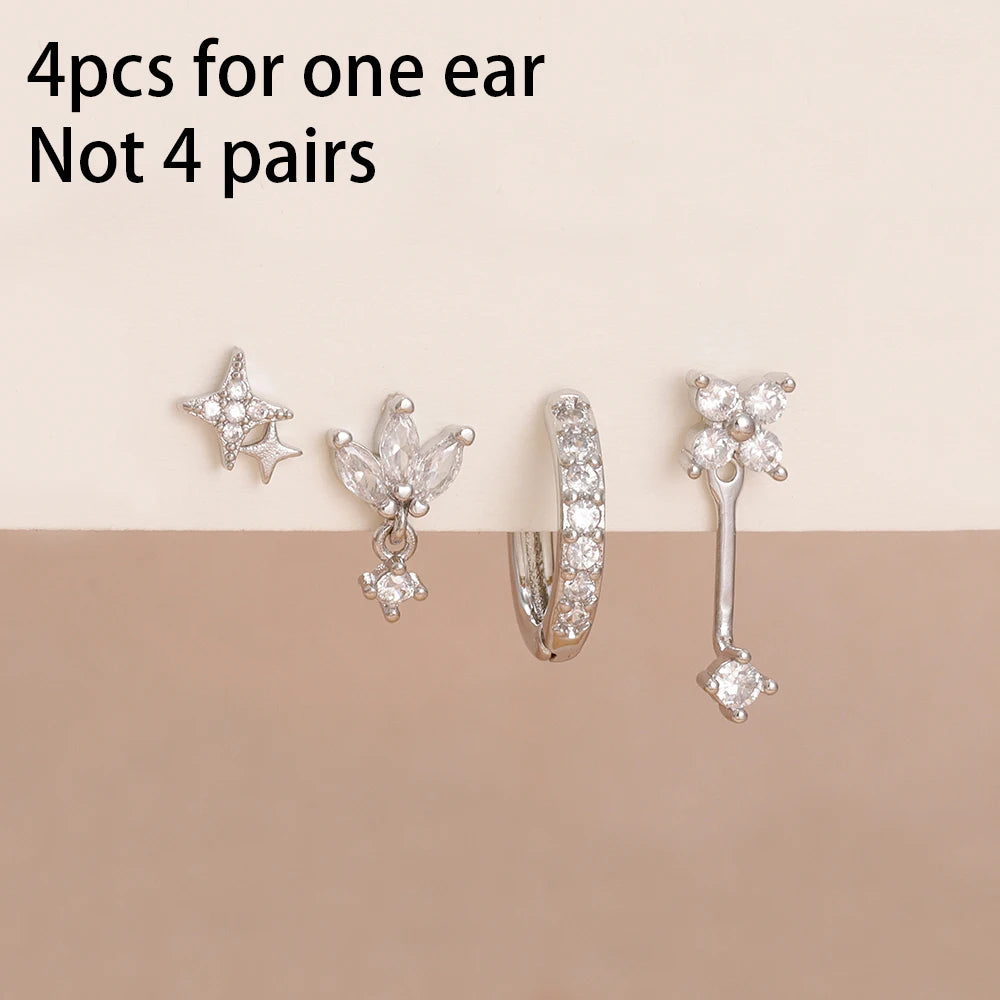 4 Pieces Small Hoop Earrings Set for Women Stainless Steel Huggies Pendant Piercing Earrings Jewelry Aretes