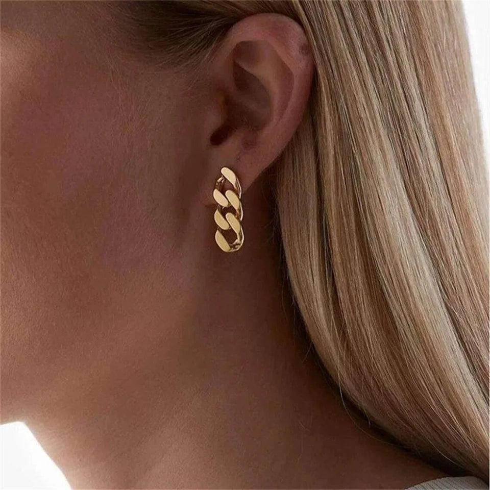EManco Punk chaîne à maillons cubains boucles d'oreilles pour les femmes de mode véritable plaqué or anneau fermoir balancent Rock bijoux cadeau L’AURA