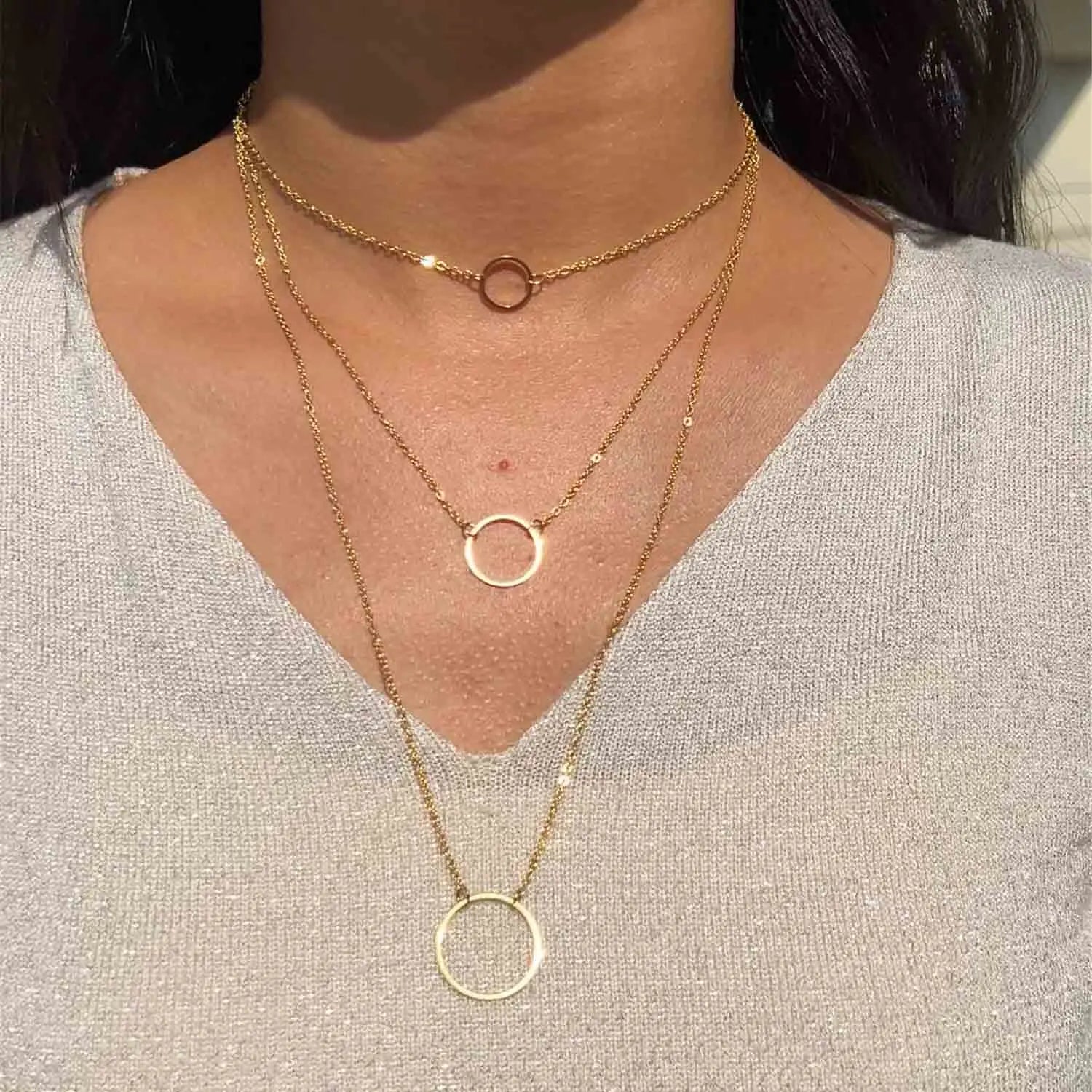 MinaMaMa chaîne en acier inoxydable Pentacle étoile ronde pièce lune barre pendentifs colliers pour femmes colliers multicouches L’AURA