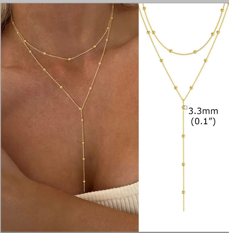 Gold Plated Stainless Steel Lariat Necklace, Delicate Long Necklace, Layered Necklaces for Women and Girls, Y-Shaped Drop Pendant