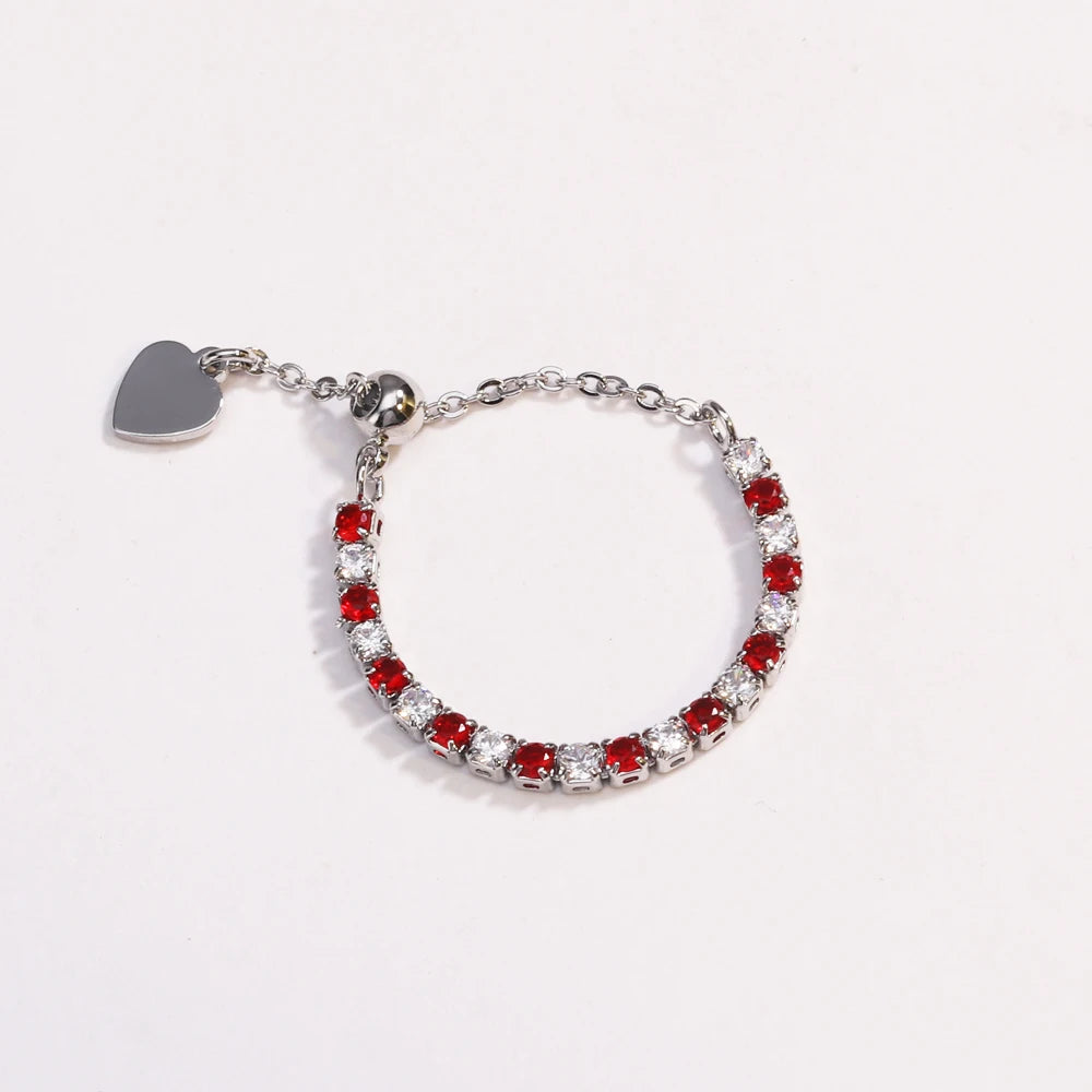 Bagues de Tennis de luxe en Zircon, chaîne réglable pour femmes et hommes, anneau de fête de mariage à une rangée arc-en-ciel, bijoux L’AURA