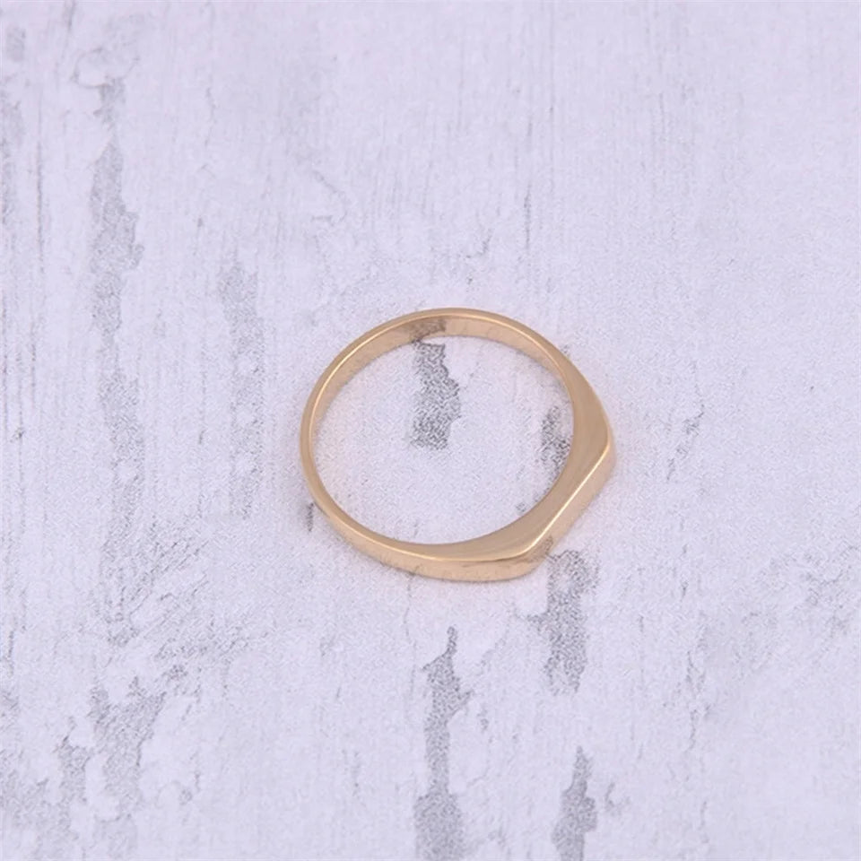 Bague signet carrée minimaliste en acier inoxydable eManco, fine et élégante, pour femme, bijoux fantaisie, cadeau.