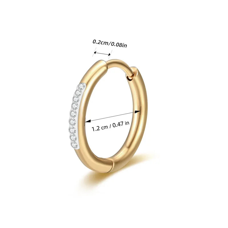 1 Pair of Minimalist Stainless Steel Hoop Earrings with Cubic Zirconia, Small Thin Hoops for Cartilage, Helix, Tragus, Piercing Jewelry