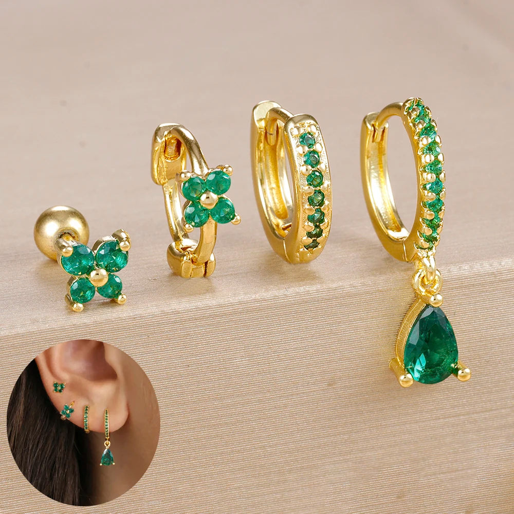 4 Pieces Small Hoop Earrings Set for Women Stainless Steel Huggies Pendant Piercing Earrings Jewelry Aretes