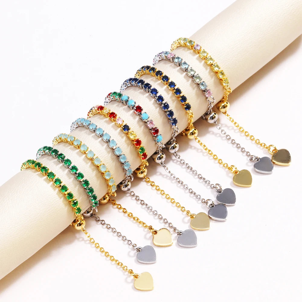 Bagues de Tennis de luxe en Zircon, chaîne réglable pour femmes et hommes, anneau de fête de mariage à une rangée arc-en-ciel, bijoux L’AURA