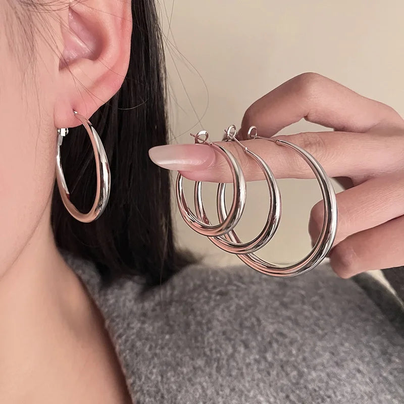 Boucles d'oreilles rondes en acier inoxydable 316L pour femmes, grand cercle en métal, exagérées en forme de C, bijoux cadeaux, nouvelle mode