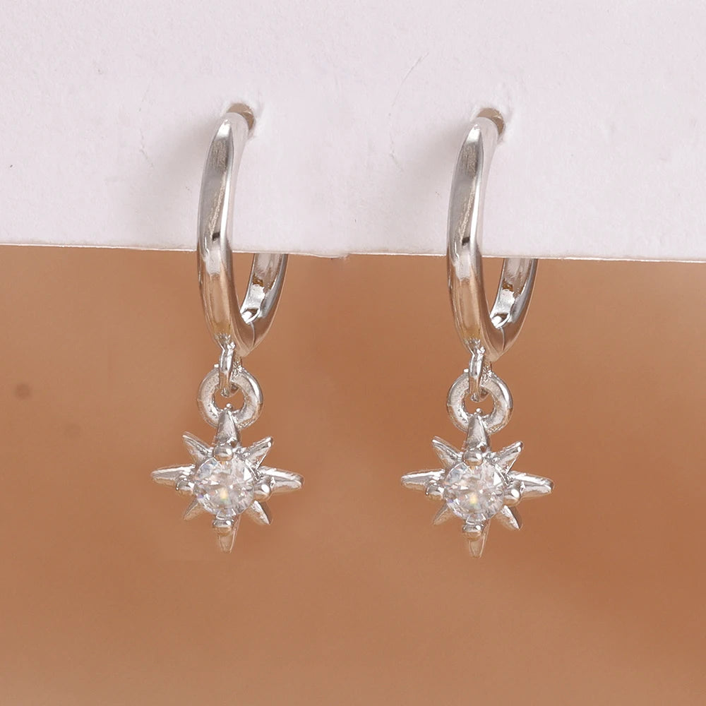 Luxury Stainless Steel Earrings for Women, Shimmering Zircons, Geometric Piercing, Fashion Jewelry
