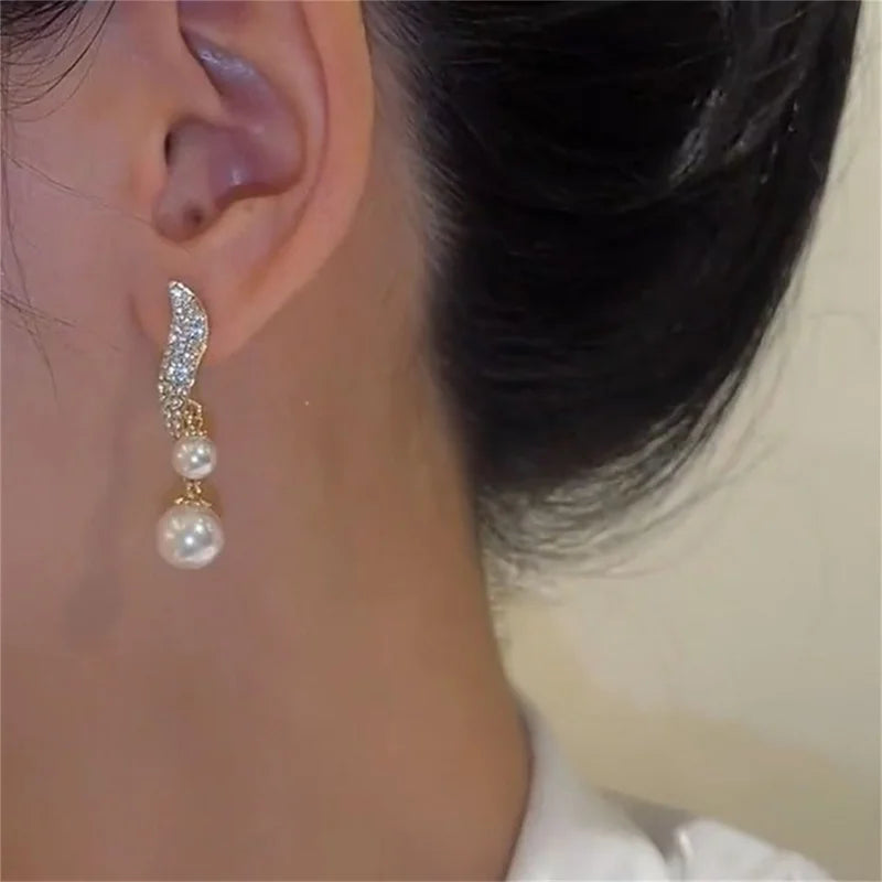 Boucles Perle Double Pampilles Cristal L’AURA