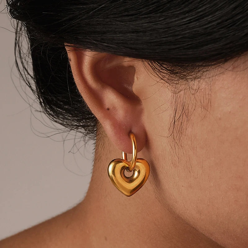Boucles d'oreilles créoles rondes en acier inoxydable pour femmes, pendentif étoile lune et coeur, bijoux classiques Y2K, boucle d'oreille document en or et argent, mode L’AURA