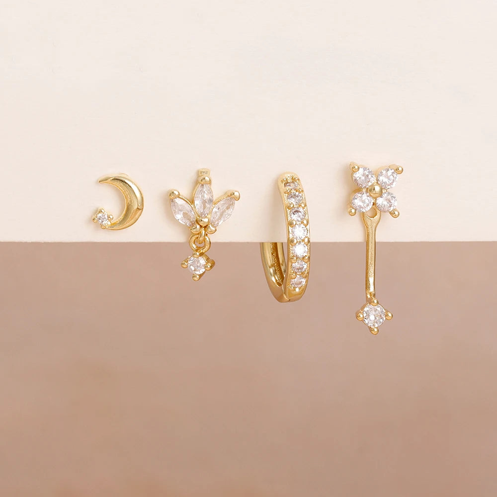 4 Pieces Small Hoop Earrings Set for Women Stainless Steel Huggies Pendant Piercing Earrings Jewelry Aretes