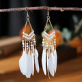 Boucles d'oreilles ethniques en plumes pour femmes, style bohème, longues pampilles, perles, goutte d'eau, accessoires bijoux de fête à la mode pour filles, nouvelle collection L’AURA