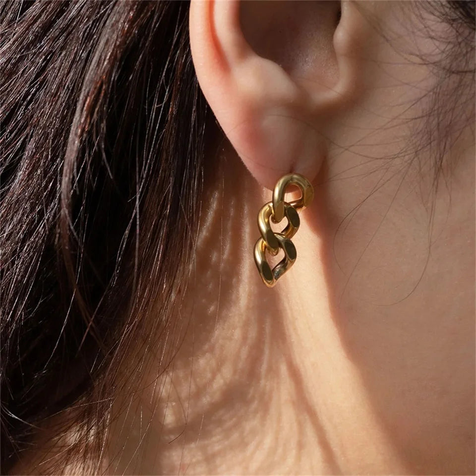 EManco Punk chaîne à maillons cubains boucles d'oreilles pour les femmes de mode véritable plaqué or anneau fermoir balancent Rock bijoux cadeau L’AURA