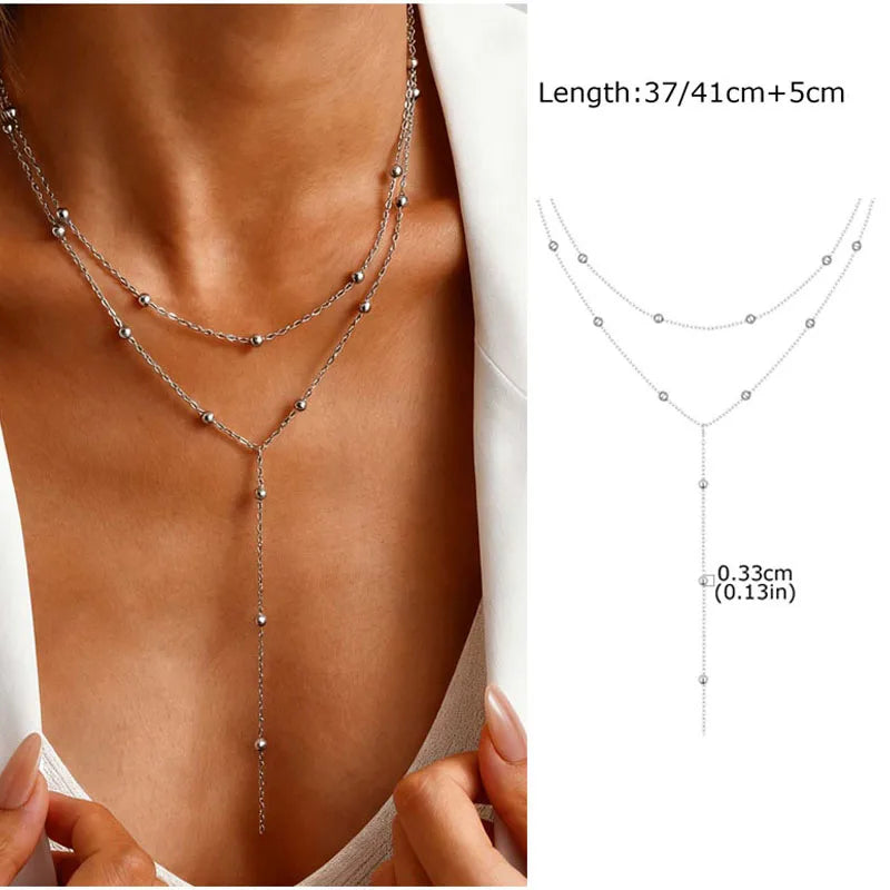 Gold Plated Stainless Steel Lariat Necklace, Delicate Long Necklace, Layered Necklaces for Women and Girls, Y-Shaped Drop Pendant