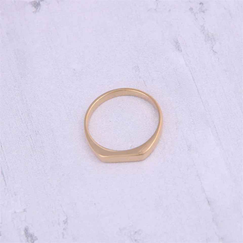 Bague signet carrée minimaliste en acier inoxydable eManco, fine et élégante, pour femme, bijoux fantaisie, cadeau.