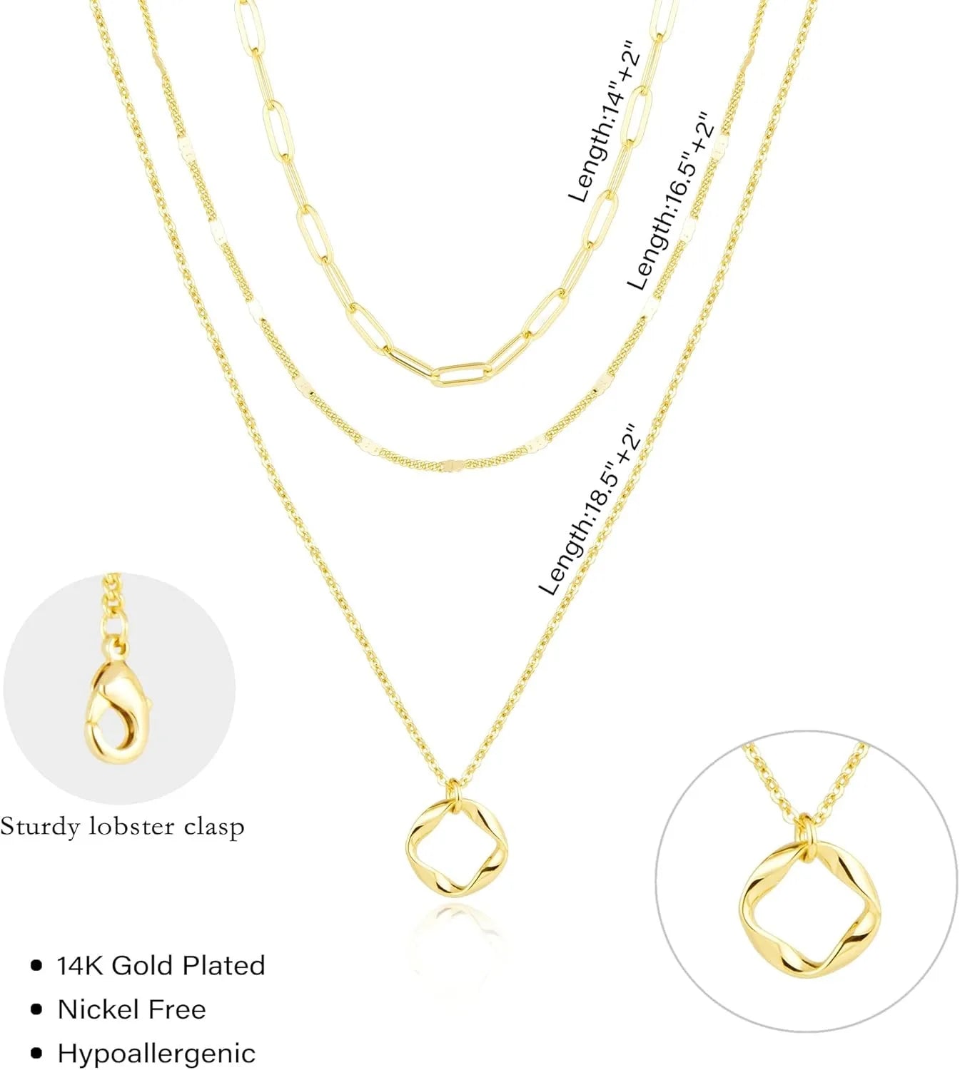 Colliers plaqués or 14 carats pour femmes, empilables, plaqué argent, cercle, trombone, chaîne, pendentif, ras du cou, ensemble pour femmes