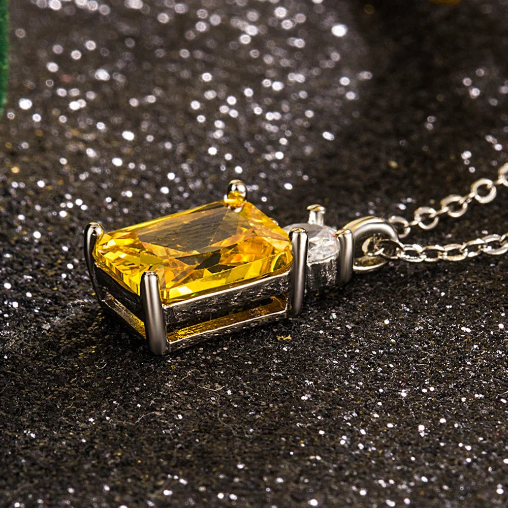 Collier pendentif en argent 925 avec cristal jaune taille radiant pour femme, chaîne ras-du-cou étincelante en zircon cubique et citrine, bijoux fins L’AURA