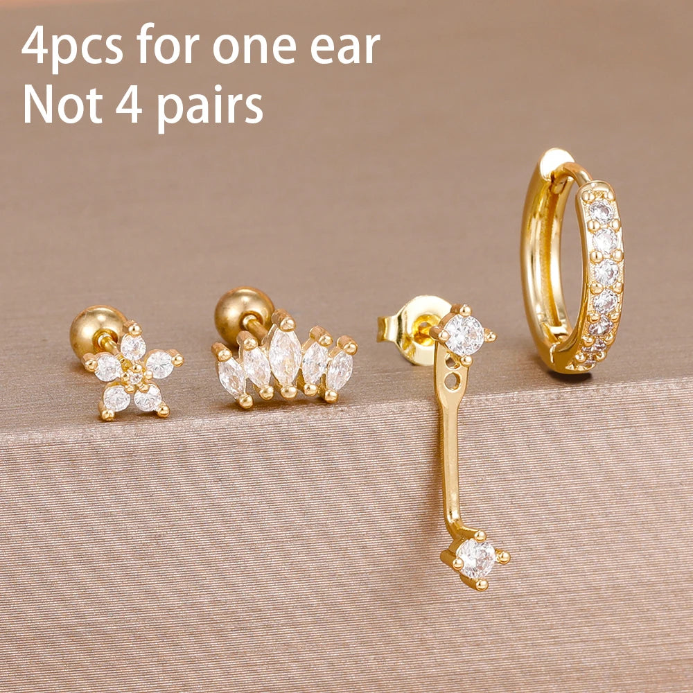 4 Pieces Small Hoop Earrings Set for Women Stainless Steel Huggies Pendant Piercing Earrings Jewelry Aretes
