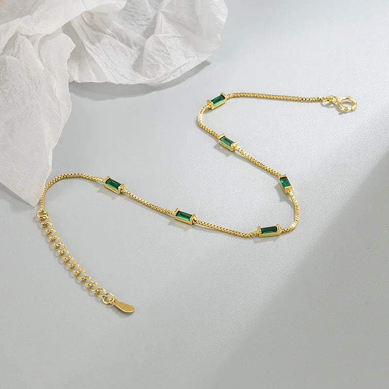 Bracelet en argent Sterling 925 et Zircon vert pour femme, breloque de personnalité, forme géométrique, cadeau d'anniversaire, bijoux exquis, nouvelle collection L’AURA