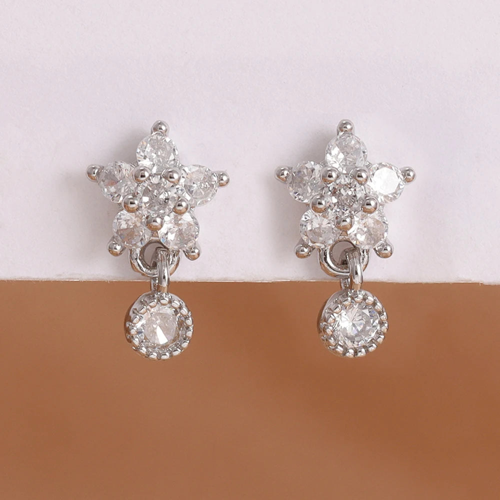 Luxury Stainless Steel Earrings for Women, Shimmering Zircons, Geometric Piercing, Fashion Jewelry