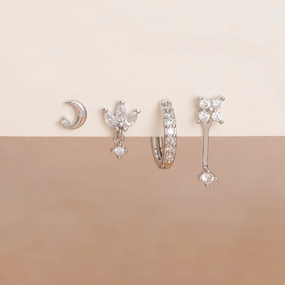 4 Pieces Small Hoop Earrings Set for Women Stainless Steel Huggies Pendant Piercing Earrings Jewelry Aretes