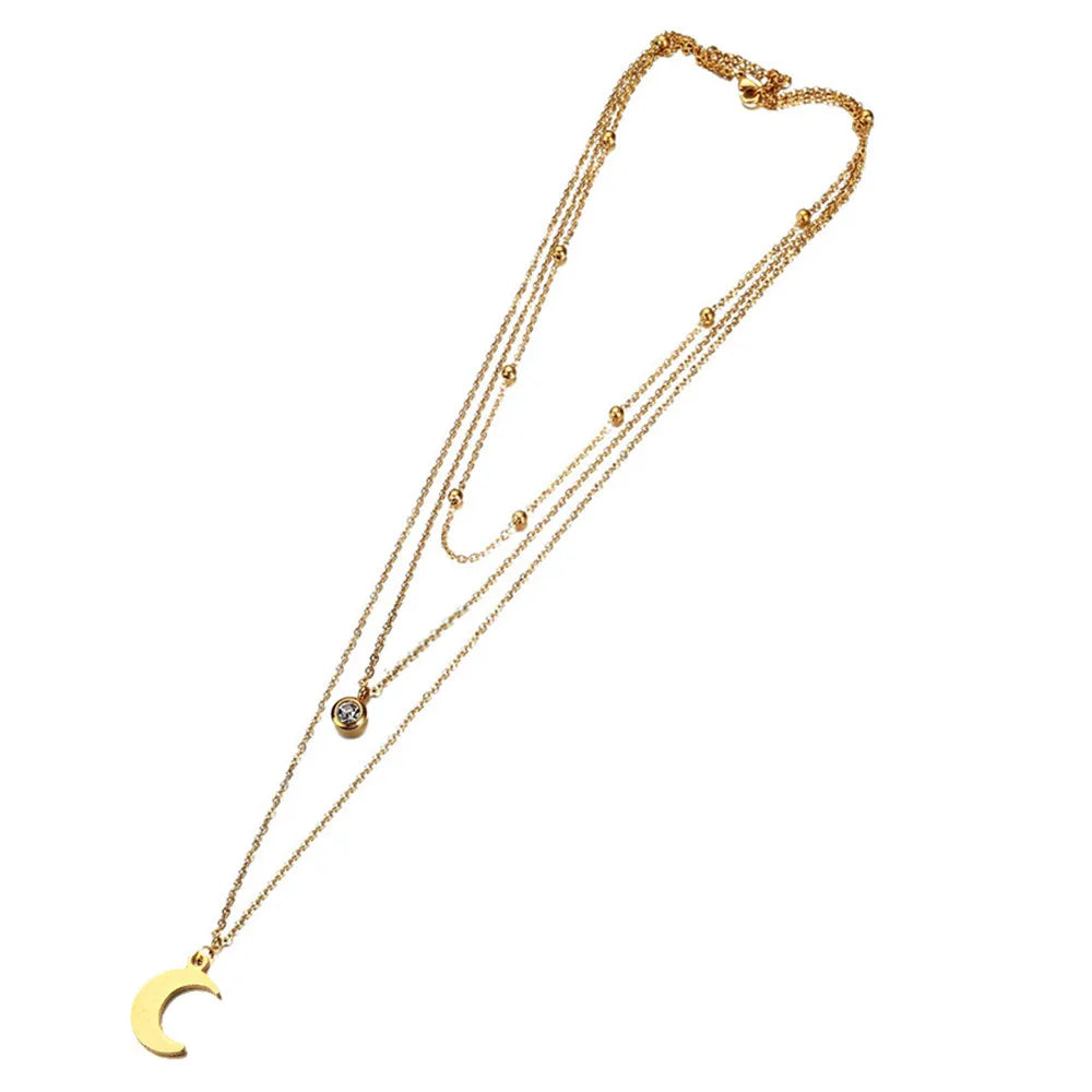 MinaMaMa chaîne en acier inoxydable Pentacle étoile ronde pièce lune barre pendentifs colliers pour femmes colliers multicouches L’AURA