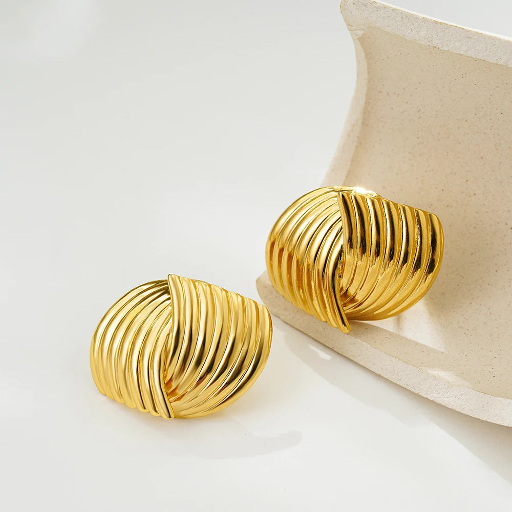 Boucles d'oreilles rétro texturées pour femmes, multicouches, couleur or, en acier inoxydable, bijoux étanches L’AURA