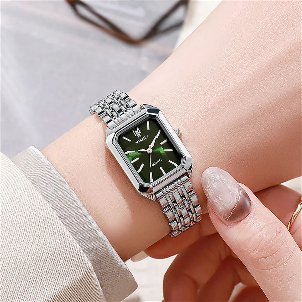 Montre de luxe pour femmes, carrée en or, Simple, à Quartz, mode, en acier inoxydable, horloge d'affaires, robe, cadeau