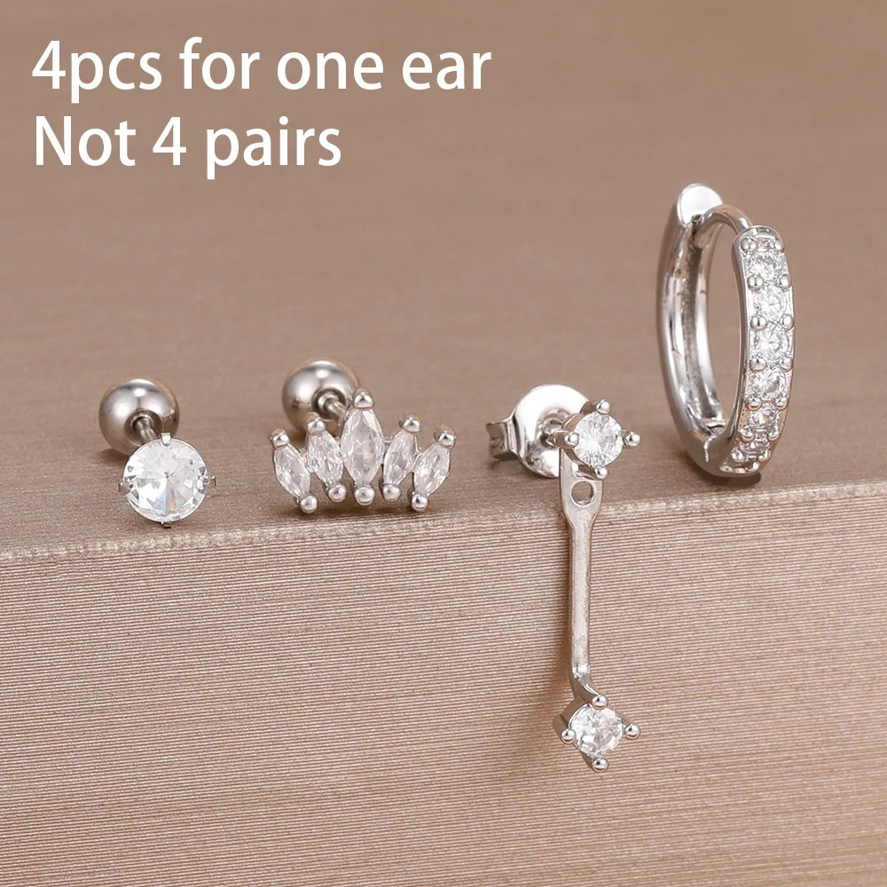 4 Pieces Small Hoop Earrings Set for Women Stainless Steel Huggies Pendant Piercing Earrings Jewelry Aretes