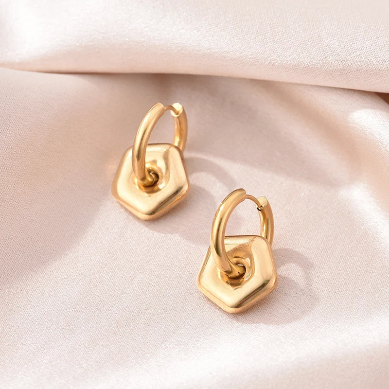 Boucles d'oreilles créoles rondes en acier inoxydable pour femmes, pendentif étoile lune et coeur, bijoux classiques Y2K, boucle d'oreille document en or et argent, mode L’AURA