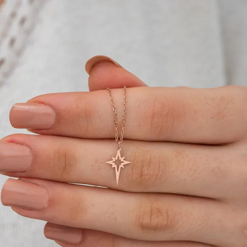 Colliers ras du cou en acier inoxydable avec pendentif étoile géométrique minimaliste, collier étoile polaire pour femmes, Collares Para Mujer L’AURA