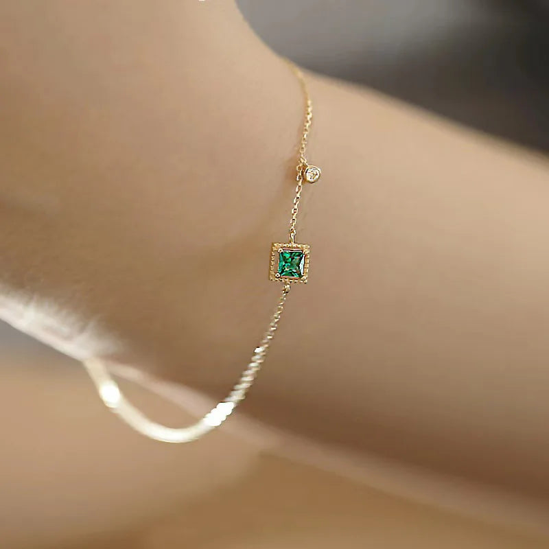 Bracelet en argent Sterling 925 et Zircon vert pour femme, breloque de personnalité Simple, forme géométrique, cadeau de fête, bijoux exquis L’AURA