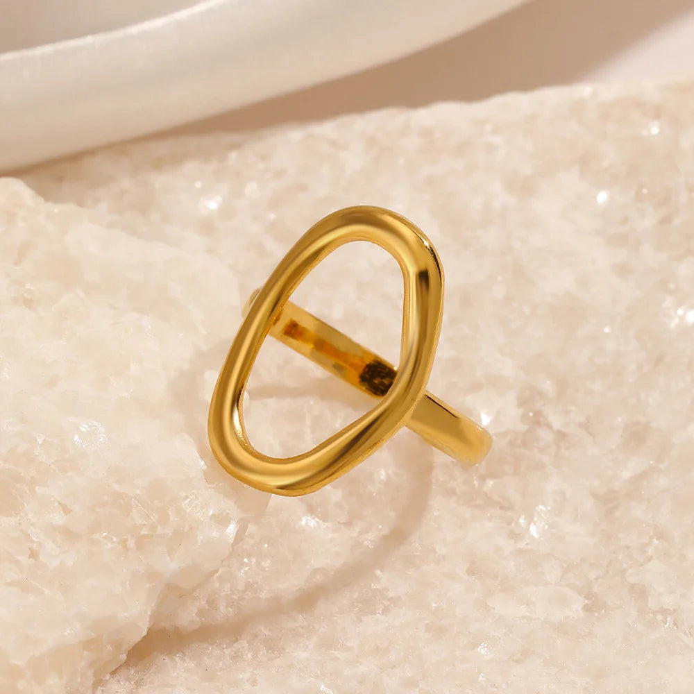 Bagues ovales creuses minimalistes pour femmes, en acier inoxydable, couleur or, géométrique, ouvert, bijoux de fête, cadeau, nouveau L’AURA