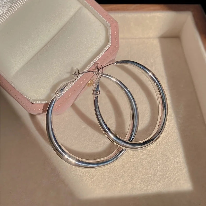 Boucles d'oreilles rondes en acier inoxydable 316L pour femmes, grand cercle en métal, exagérées en forme de C, bijoux cadeaux, nouvelle mode