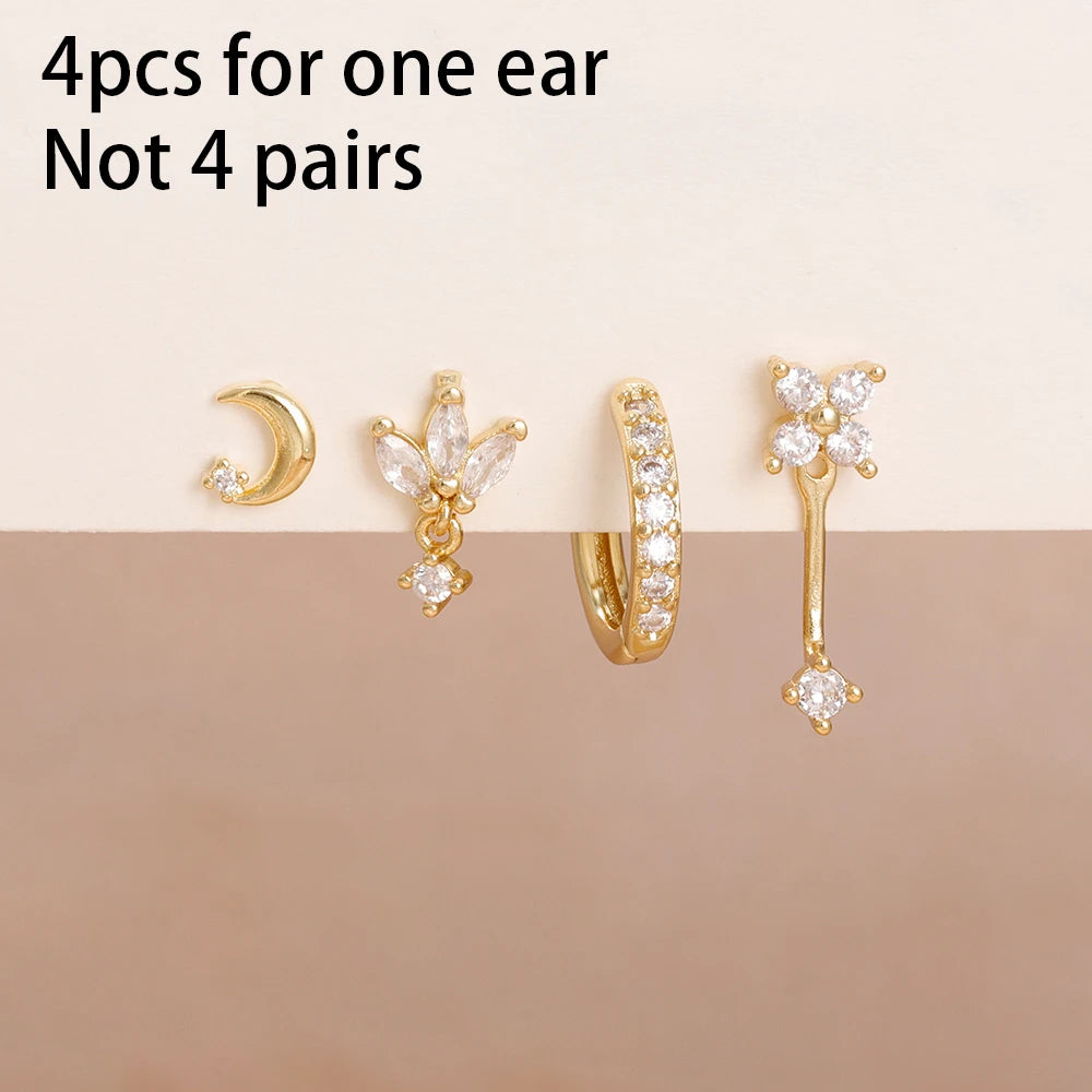 4 Pieces Small Hoop Earrings Set for Women Stainless Steel Huggies Pendant Piercing Earrings Jewelry Aretes